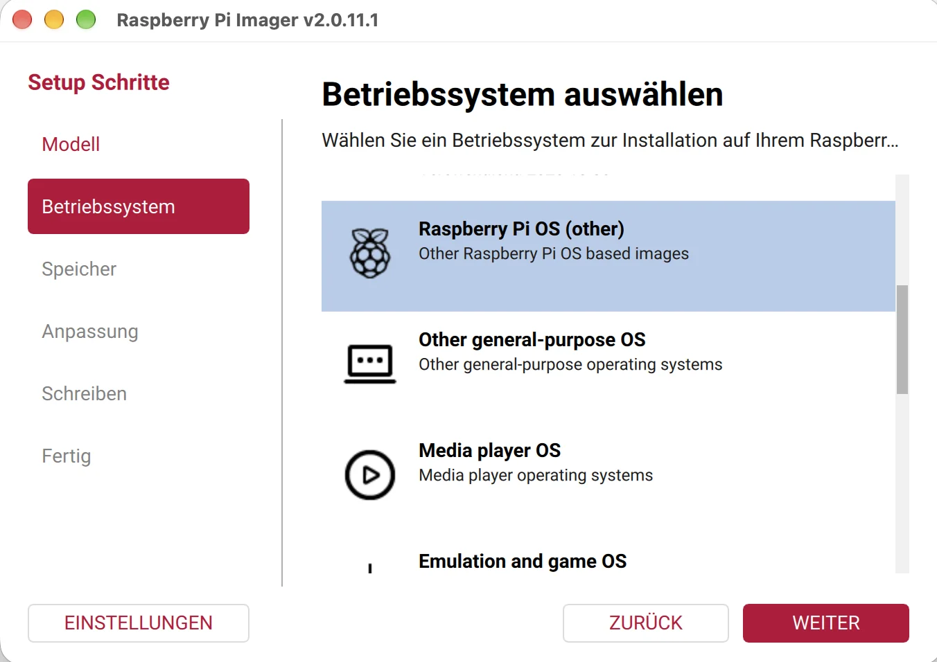 Raspberry Pi Imager – Betriebssystem