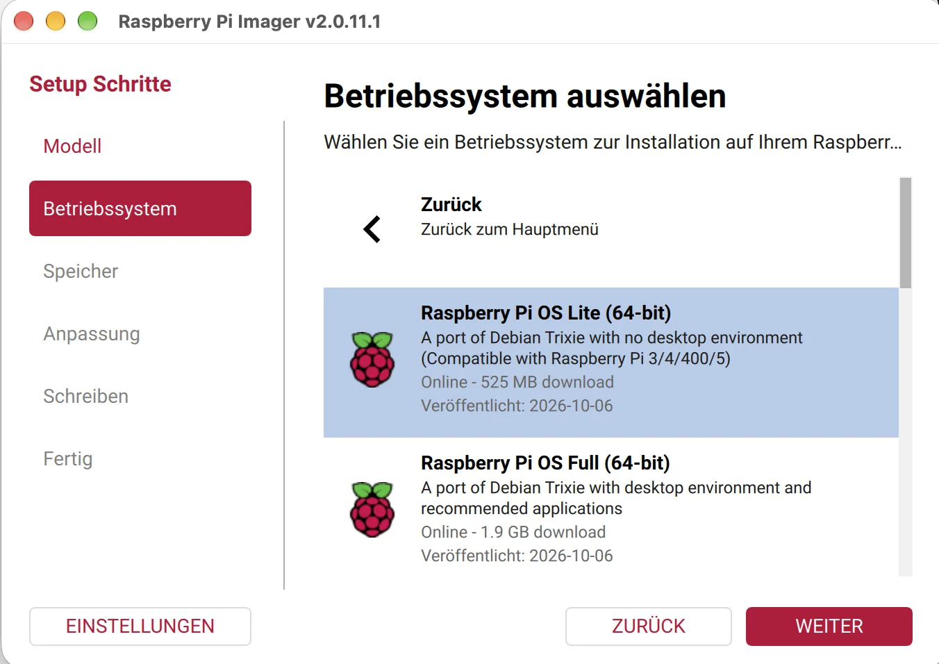 Raspberry Pi Imager – Raspberry Pi OS Lite