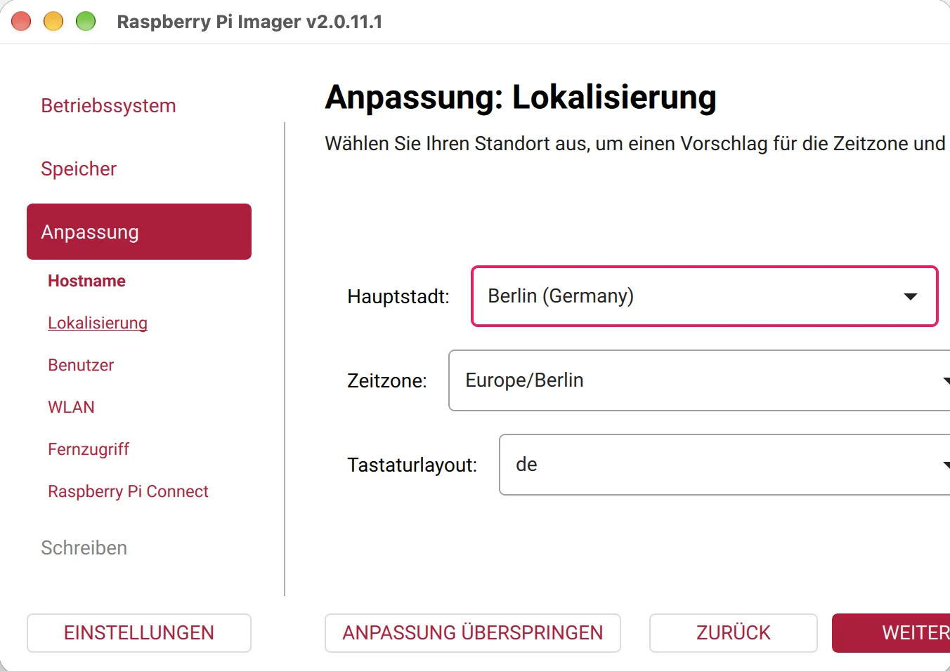 Raspberry Pi Imager – Lokalisierung